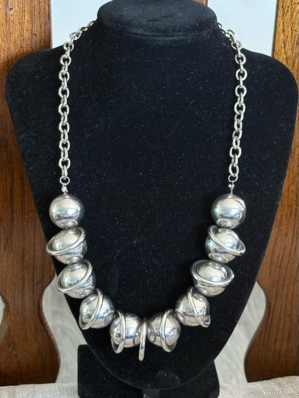 Chunky Silver Bead Statement Necklace - Women's Jewelry
